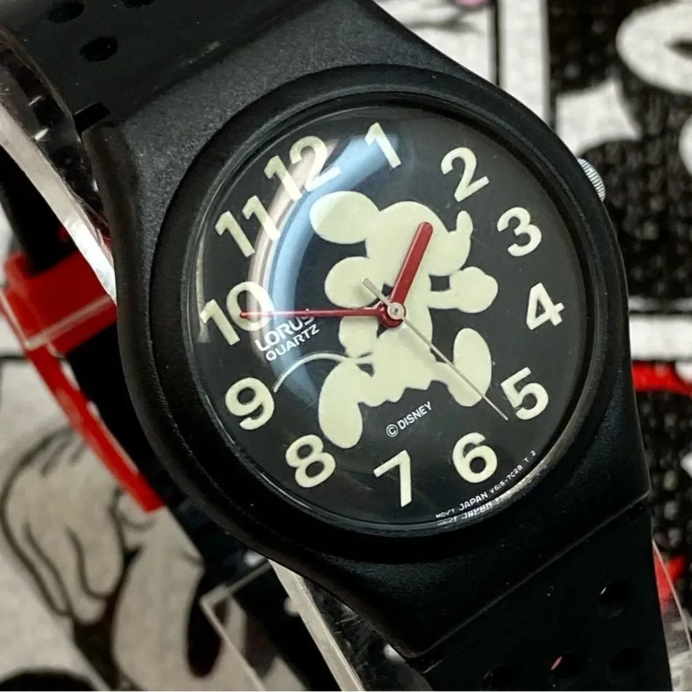 Vintage Disney X Lorus by Seiko Running Mickey Mouse Glow in the Dark Watch